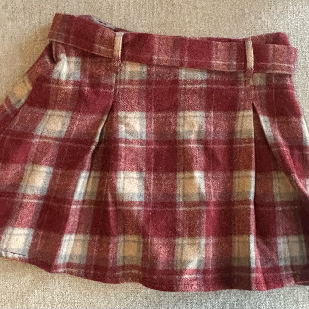 Cider Plaid Pleated Skort w/ Belt Size 6 Red Brown Preppy Fall Mini Skirt - Picture 5 of 5